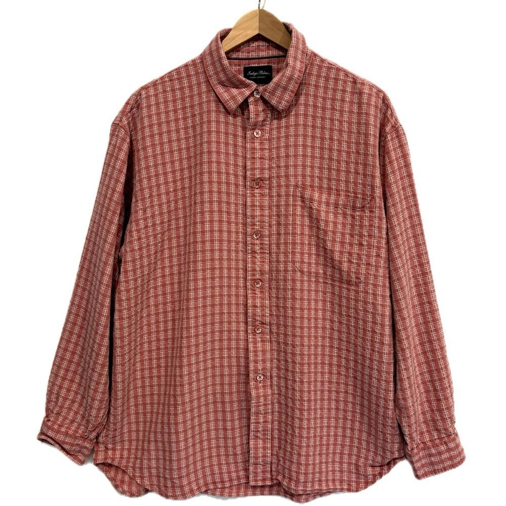 Indigo Palms 100% Lyocell Seersucker Plaid Shirt Mens Size Large Long Sleeve